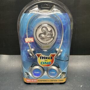 Vtg Coby CV-123 Three In One Headphones Earphones Combo, 2004 Sealed